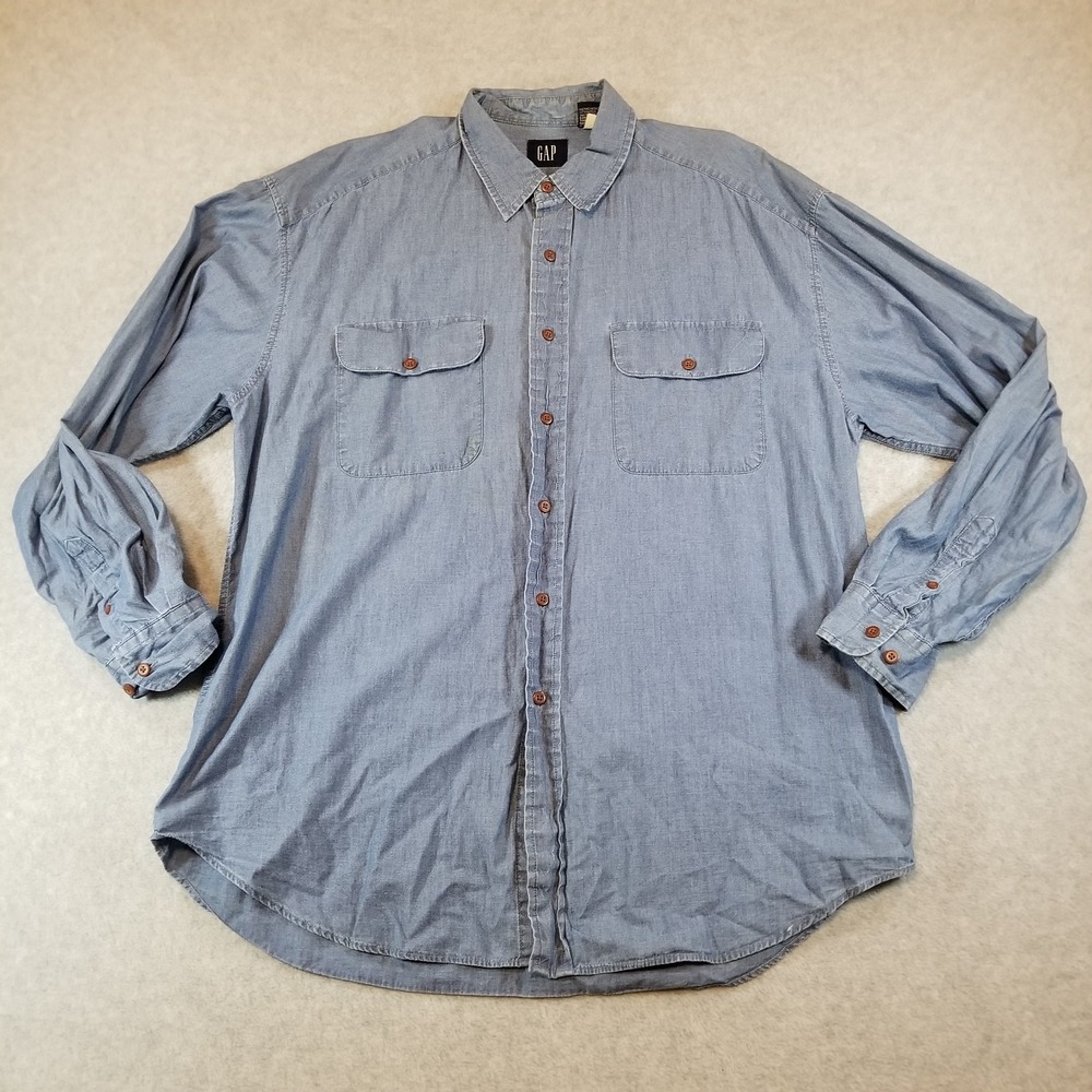 Vintage Gap Shirt Mens Large Blue Chambray Denim Cotton Button Down Workwear 90s